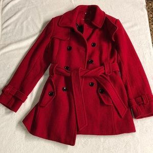 Womens Calvin Klein Wool Pea Coat Red Medium